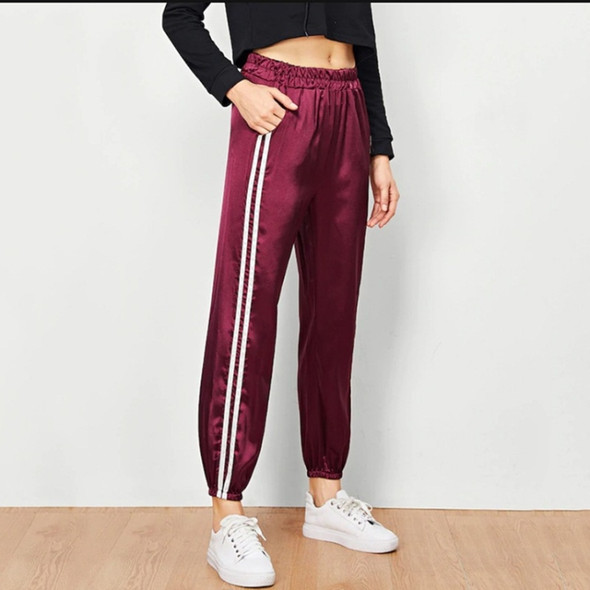 Satin Smooth Sports And Leisure Harem Pants Feet Was Thin Beam (Color:Wine Red Size:S)