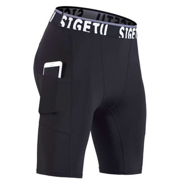 SIGETU Quick-drying Stretch Tights Five Pants (Color:Black Size:M)