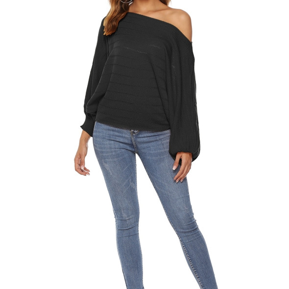 Sexy Lantern Sleeve Knit Sweater (Color:Black Size:M)