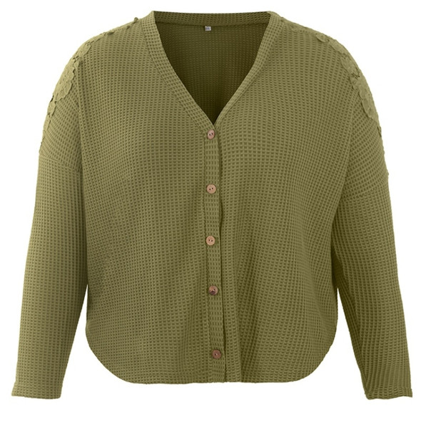 Women Knit Long Sleeve Sweater (Color:Army Green Size:XXL)