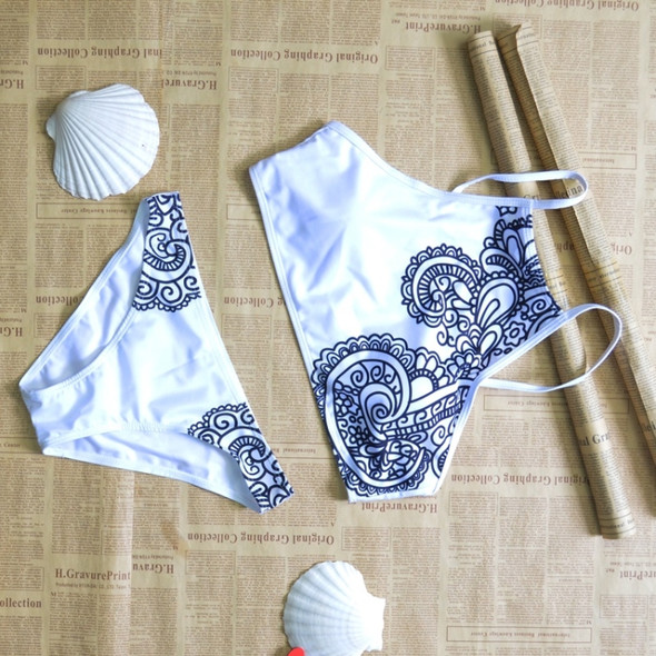 Sexy Print Split Bikini Swimsuit (Color:White Size:XL)