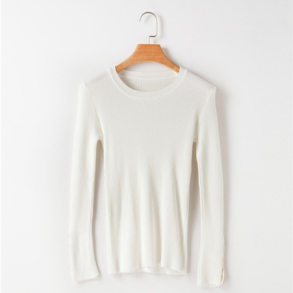 Women Button Round Neck Pullover (Color:White Size:One Size)