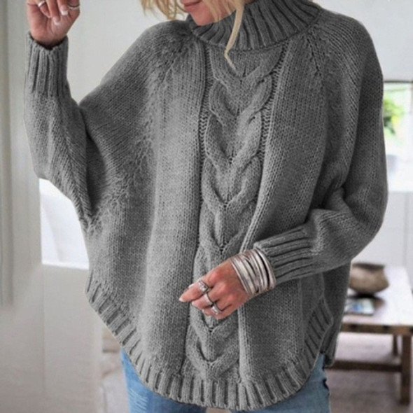 Women Loose Bat Sleeve Turtleneck Knit Sweater (Color:Grey Size:XXL)