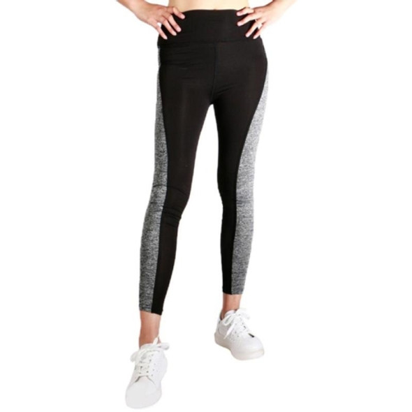 Yoga Stretch Tight-fitting Black And Gray Sport Stitching Leggings (Color:Light Grey Size:XXL)