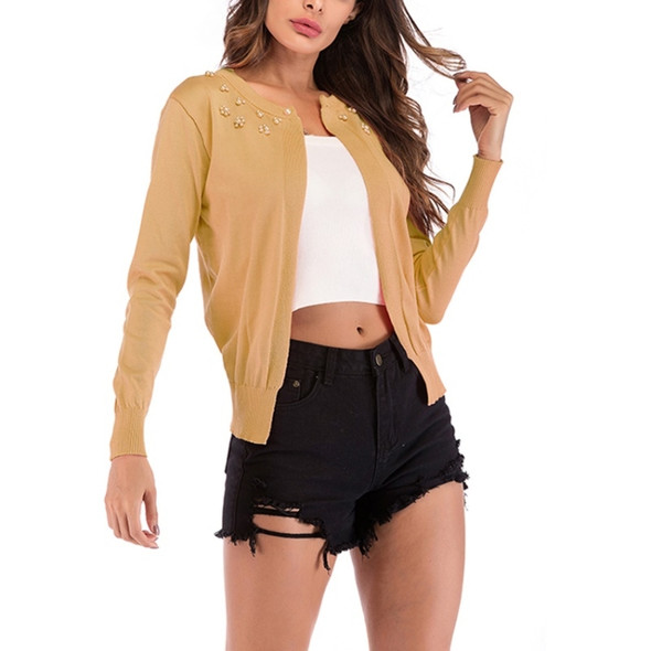 Fashion Cardigan Solid Color Knit Sweater (Color:Yellow Size:L)