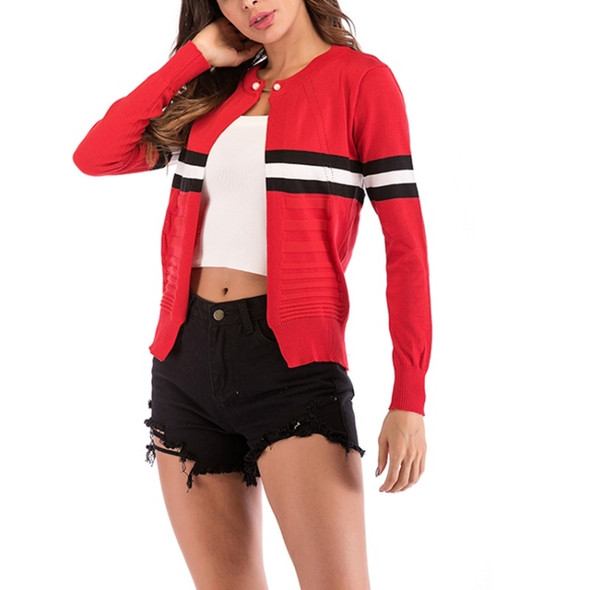 Fashion Cardigan Solid Color Knit Sweater (Color:Red Size:XL)