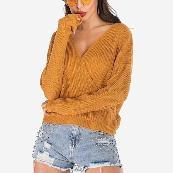 Wrap-length Knit Long Sleeve Sweater (Color:Yellow Size:S)