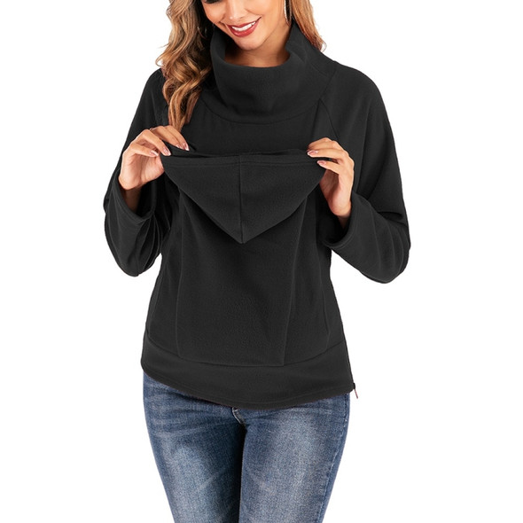 Plus Velvet Long Sleeve Sweater Autumn Winter Maternity Women Breastfeeding (Color:Black Size:XL)