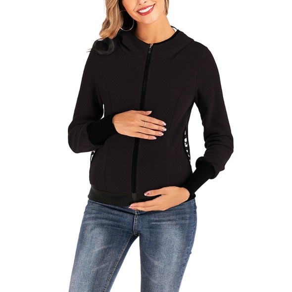 Plus Velvet Thick Round Neck Autumn Winter Maternity Women Breastfeeding (Color:Black Size:XL)