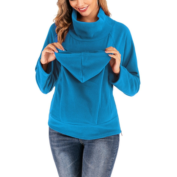 Plus Velvet Long Sleeve Sweater Autumn Winter Maternity Women Breastfeeding (Color:Blue Size:S)