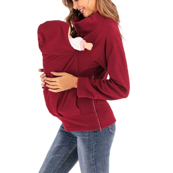 Plus Velvet Long Sleeve Sweater Autumn Winter Maternity Women Breastfeeding (Color:Red Size:L)