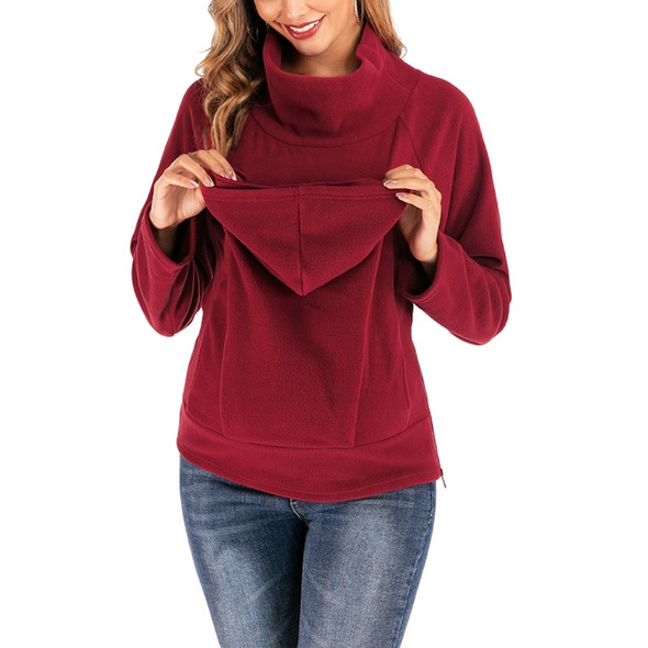 Plus Velvet Long Sleeve Sweater Autumn Winter Maternity Women Breastfeeding (Color:Red Size:L)