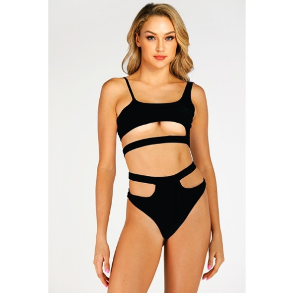 Sexy Cut-out Split Bikini Swimsuit (Color:Black Size:S)