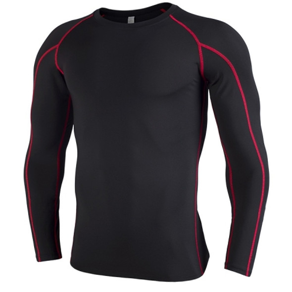 SIGETU Men Quick-drying Breathable Long-sleeved Sportswear (Color:Black Red Size:S)