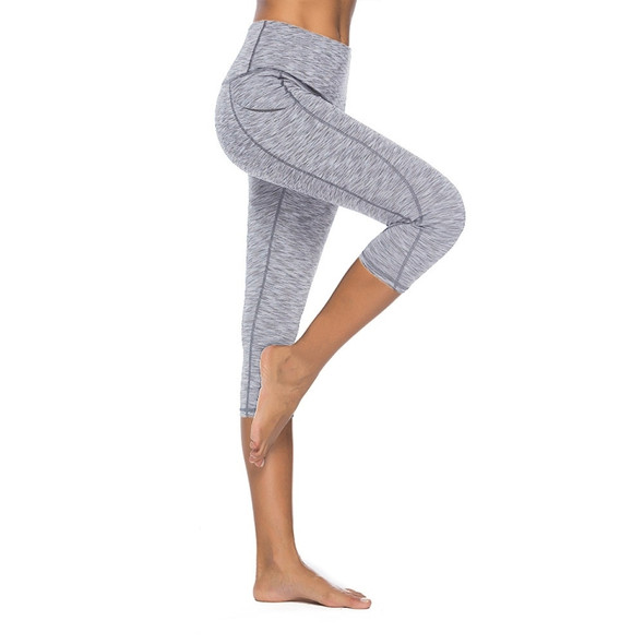 Seven Sports And Fitness Bottoming Stretch Yoga Pants Pocket (Color:Light Grey Size:S)