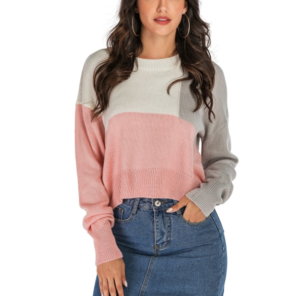 Fashion Rainbow Knit Sweater (Color:Pink Size:M)