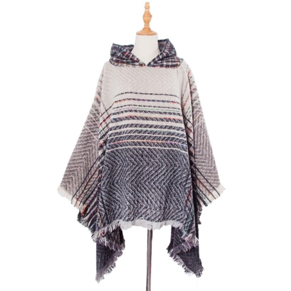 Spring Autumn Winter Checkered Pattern Hooded Cloak Shawl Scarf, Length (CM): 135cm(DP4-06 Grey)