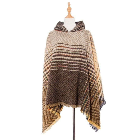 Spring Autumn Winter Checkered Pattern Hooded Cloak Shawl Scarf, Length (CM): 135cm(DP4-04 Yellow)
