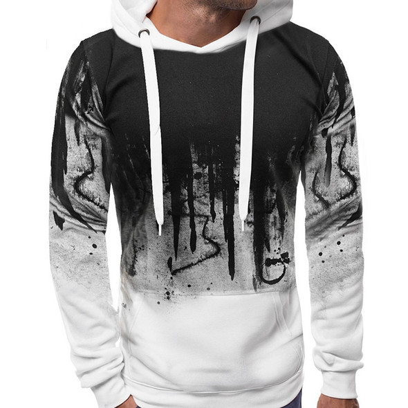 Men Loose Print Hoodie Sport Sweatshirt Set (Color:White Size:S)