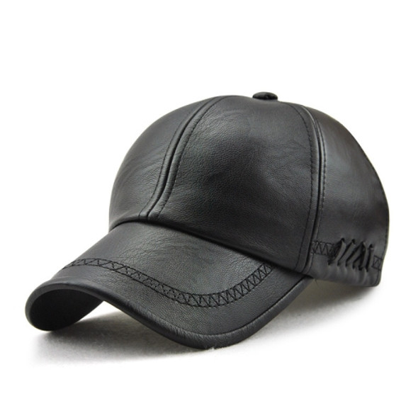 Outdoor Leisure Baseball Hat PU Leather Warm Peaked Cap, Size:Free Size(Black)
