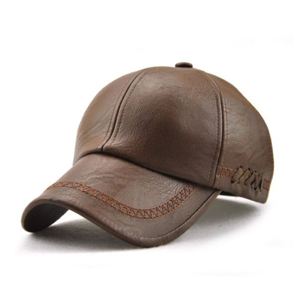 Outdoor Leisure Baseball Hat PU Leather Warm Peaked Cap, Size:Free Size(Light Coffee)