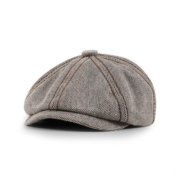 15507 Peaked Cap Retro Twill Octagonal Cap Literary Newsboy Hat Autumn And Winter Beret, Size:One Size(Coffee)