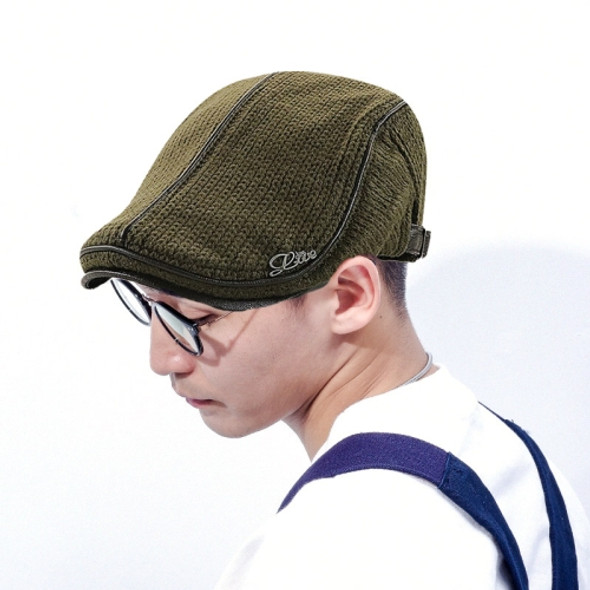 Knitted Peaked Cap Autumn And Winter Thick Warm Beret(Army Green)