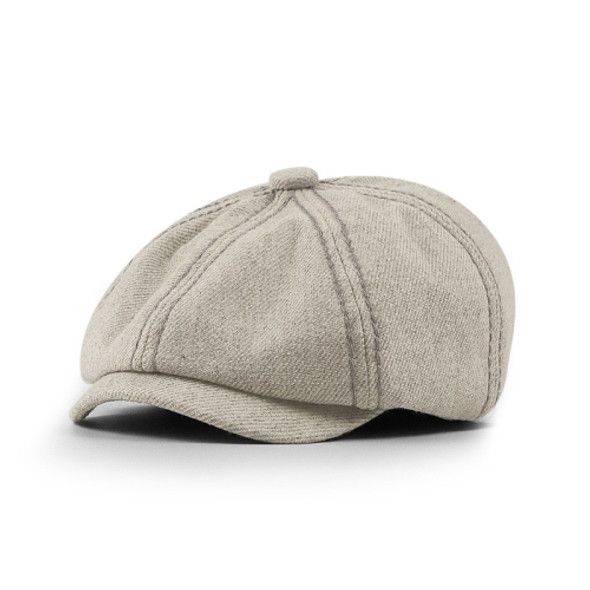 15507 Peaked Cap Retro Twill Octagonal Cap Literary Newsboy Hat Autumn And Winter Beret, Size:One Size(Gray)