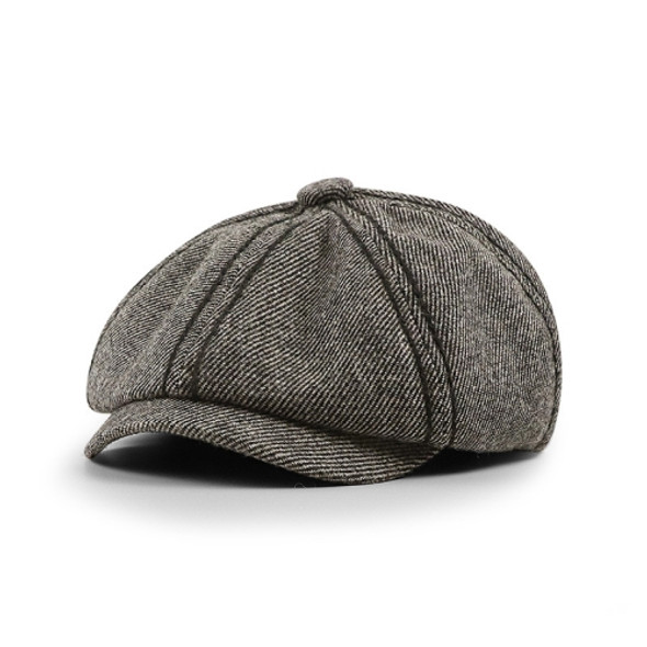 15507 Peaked Cap Retro Twill Octagonal Cap Literary Newsboy Hat Autumn And Winter Beret, Size:One Size(Light Gray)
