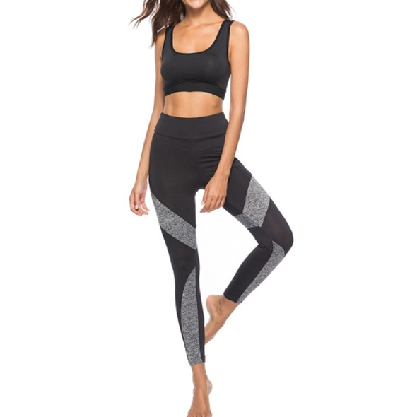 Sexy Stitching Exposed Flesh Yoga Leggings (Color:Grey Size:M)