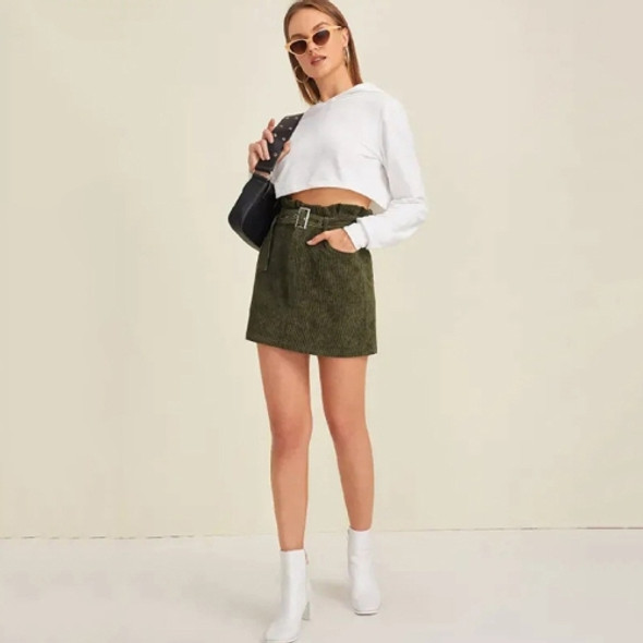 Step Flouncing Slim Package Hip Belt Corduroy Skirts (Color:Army Green Size:L)