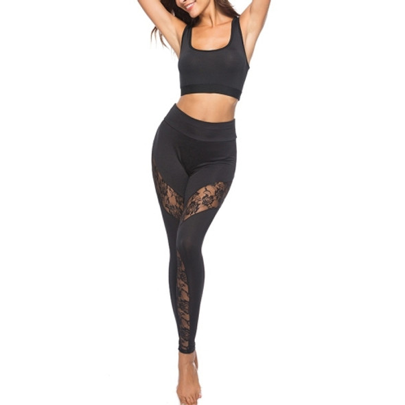 Sexy Stitching Exposed Flesh Yoga Leggings (Color:Black Size:M)