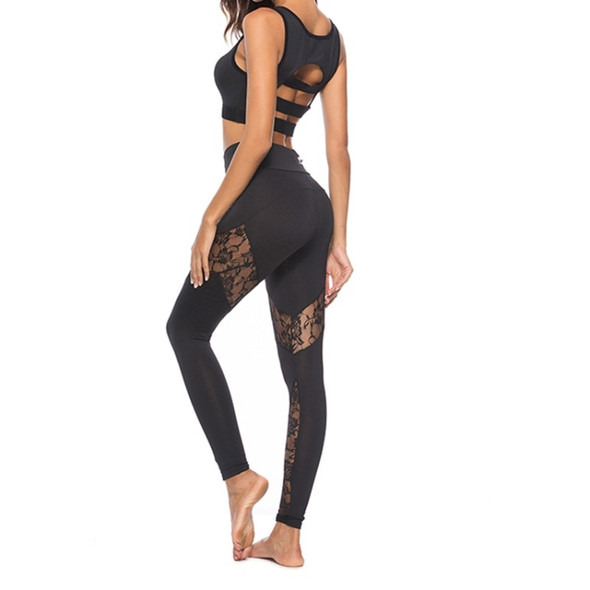 Sexy Stitching Exposed Flesh Yoga Leggings (Color:Black Size:M)