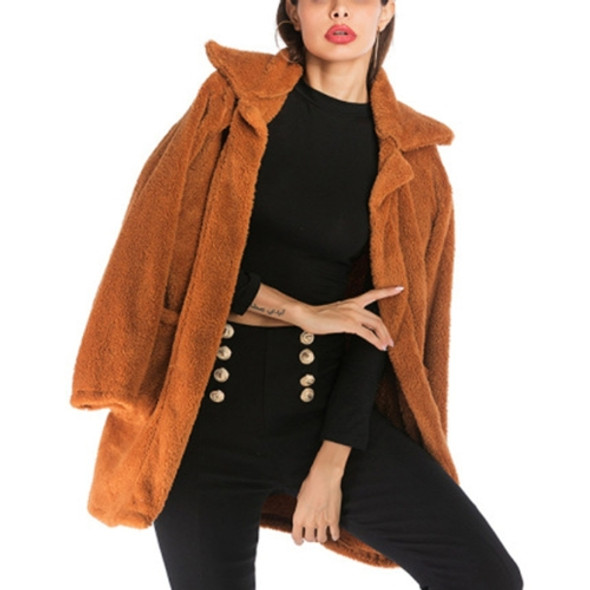 Long Section Fleece Casual Lapel Woolen Coat(Color:Camel Size:XL)
