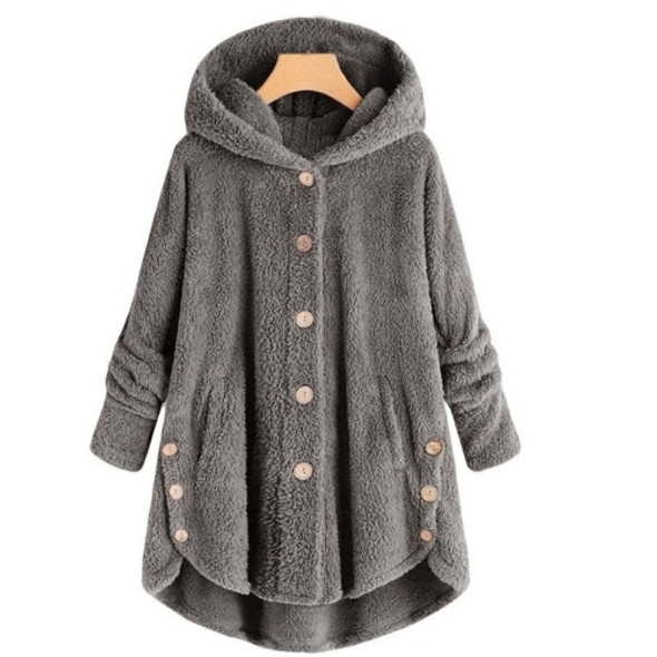 Button Plush Irregular Solid Color Coat (Color:Dark Gray Size:XXXXXL)