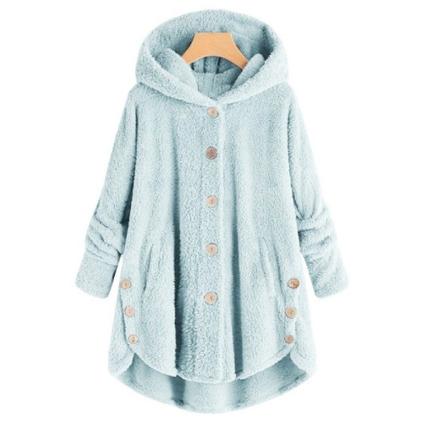 Button Plush Irregular Solid Color Coat (Color:Sky Blue Size:XXXXXL)