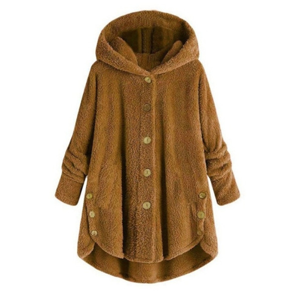 Button Plush Irregular Solid Color Coat (Color:Turmeric Size:S)