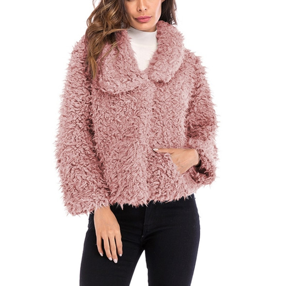 Lapel Long-sleeved Plush Coat (Color:Pink Size:XL)
