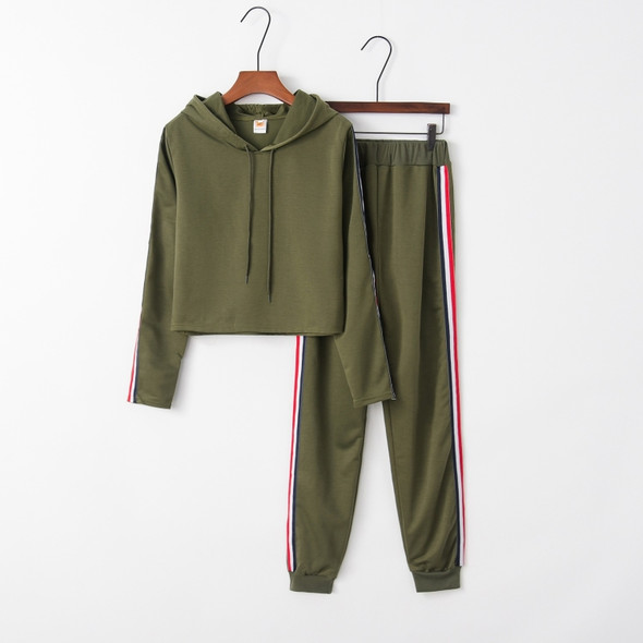 Splicing Ribbon Hooded Sweater Women Suit (Color:Army Green Size:L)