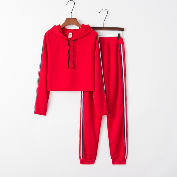 Splicing Ribbon Hooded Sweater Women Suit (Color:Red Size:XL)