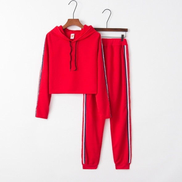 Splicing Ribbon Hooded Sweater Women Suit (Color:Red Size:L)