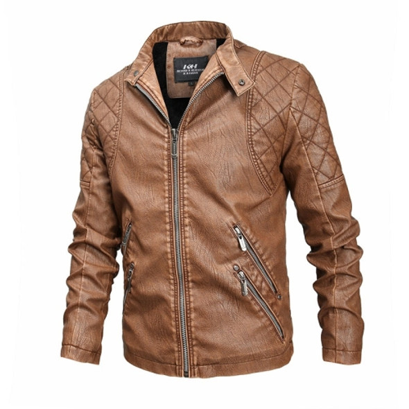 Autumn And Winter Fashion Tide Male Leather Jacket (Color:Khaki Size:M)