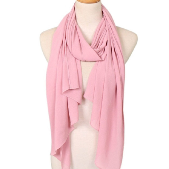 Women Solid Color Natural Fold Chiffon Shawl Scarf Turban, Size:180cm(Leather Pink)