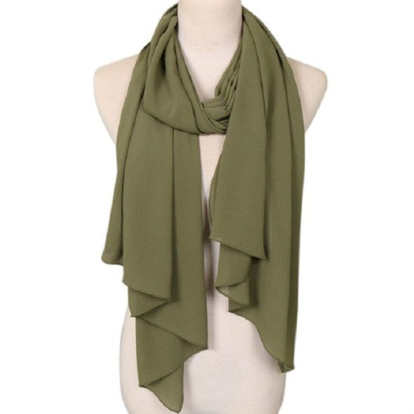 Women Solid Color Natural Fold Chiffon Shawl Scarf Turban, Size:180cm(Army Green)