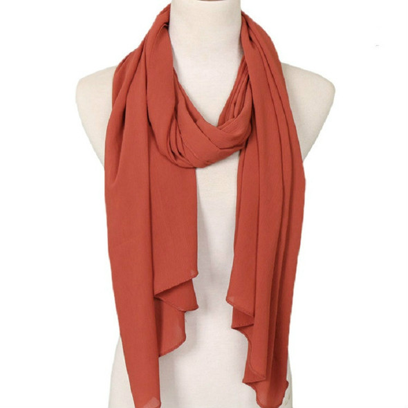 Women Solid Color Natural Fold Chiffon Shawl Scarf Turban, Size:180cm(Rust Red)