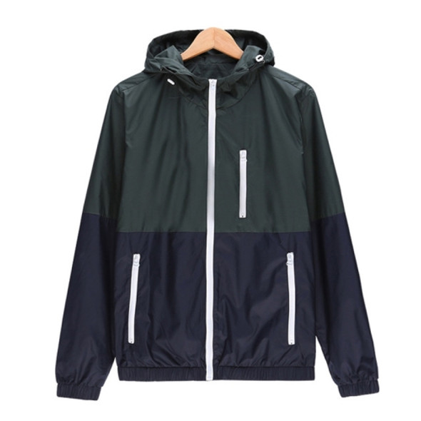 Trendy Unisex Sports Jackets Hooded Windbreaker Thin Sun-protective Sportswear Outwear, Size:XXL(Dark Green)