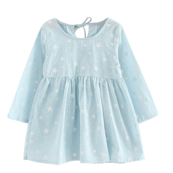 Girl Dress Children Dress Girls Long Sleeve Plaid Dress Soft Cotton Summer Princess Dresses Baby Girls Clothes, Size:130cm(Blue Stars)