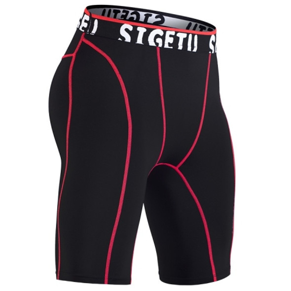 SIGETU Elastic Tight-fitting Five-speed Dry Pants for Men(Color:Black Red Size:S)