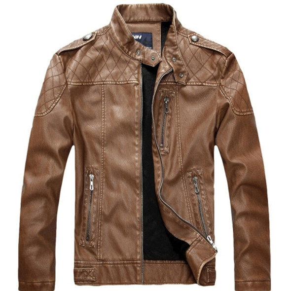 Men Plus Velvet Motorcycle Jacket Coat (Color:Khaki Size:M)