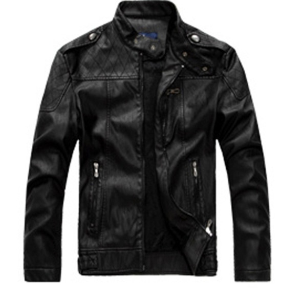 Men Plus Velvet Motorcycle Jacket Coat (Color:Black Size:XXL)